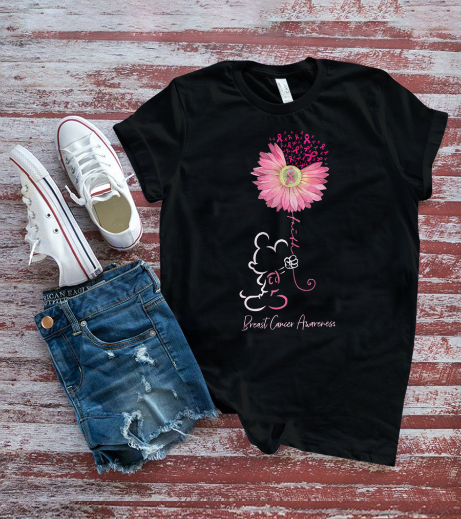 Breast Cancer Awareness Pink Flower Ribbon T-Shirt