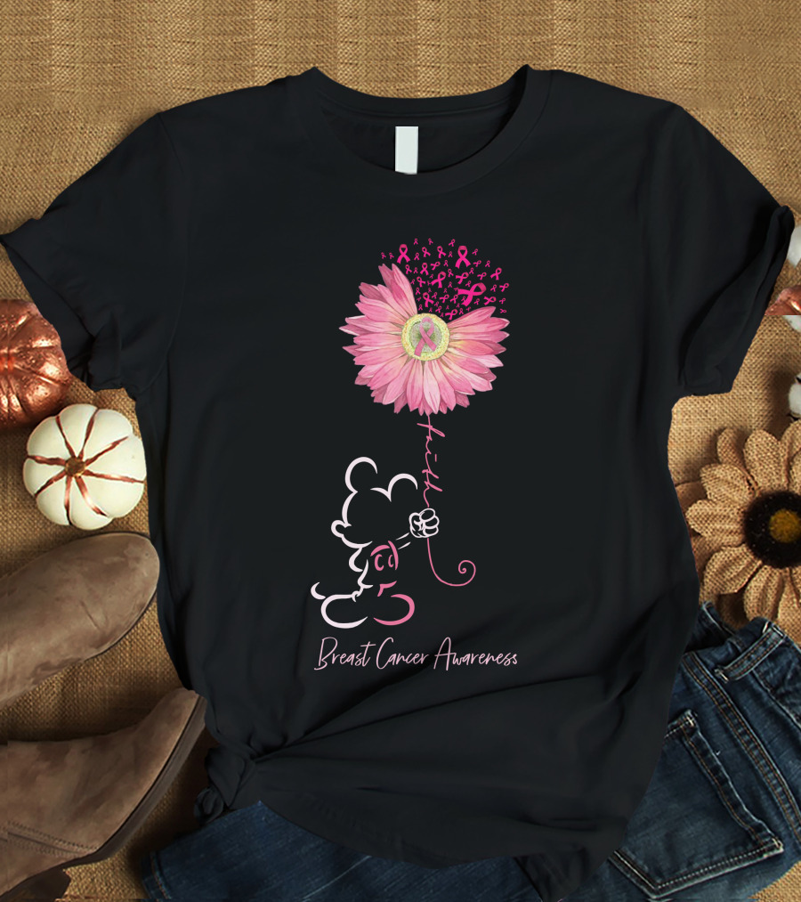 Breast Cancer Awareness Pink Flower Ribbon T-Shirt