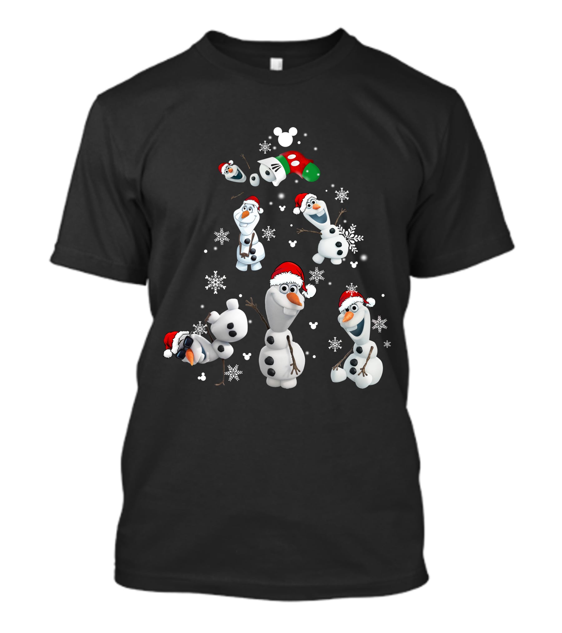 Olaf Snowman Christmas Disney Mickey Mouse Ears Santa Hat Snowflakes T-Shirt