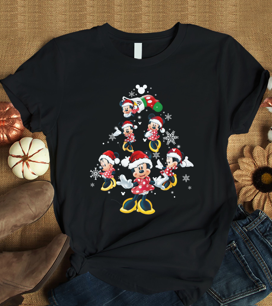Minnie Mouse Christmas Tree Snowflakes Santa Hat T-Shirt