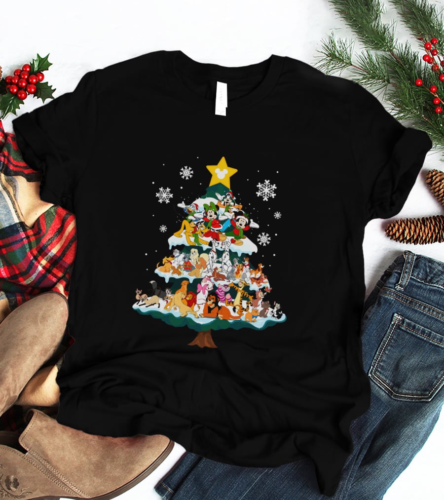 Disney Characters Christmas Tree Snowflakes T-Shirt
