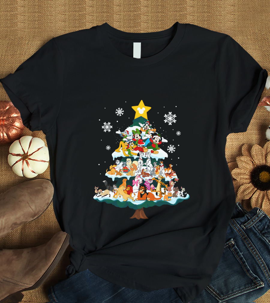 Disney Characters Christmas Tree Snowflakes T-Shirt