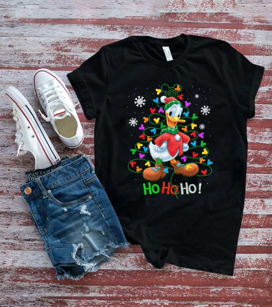 DN HHH Christmas Ho Ho Ho Donald Duck With Mickey Mouse Lights T-Shirt