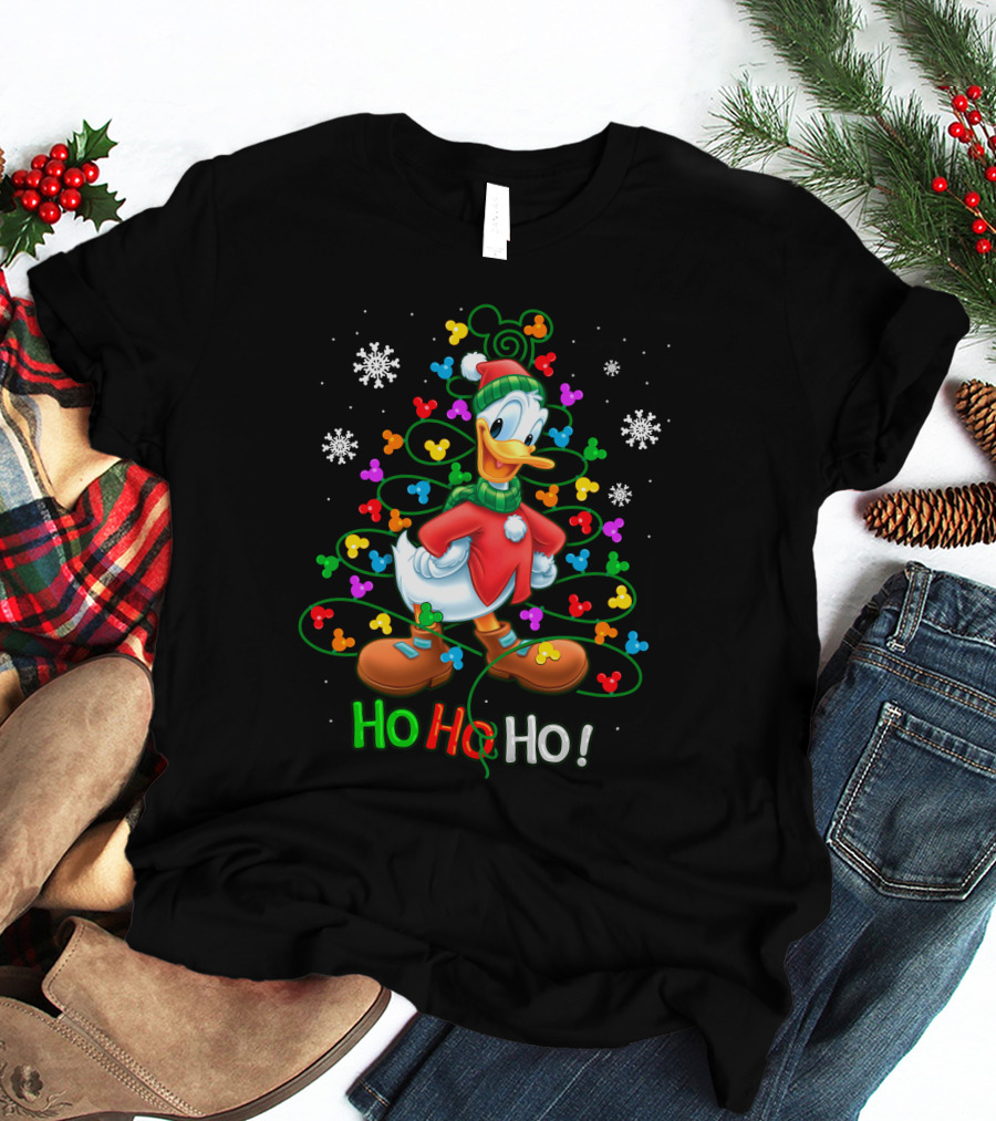 DN HHH Christmas Ho Ho Ho Donald Duck With Mickey Mouse Lights T-Shirt