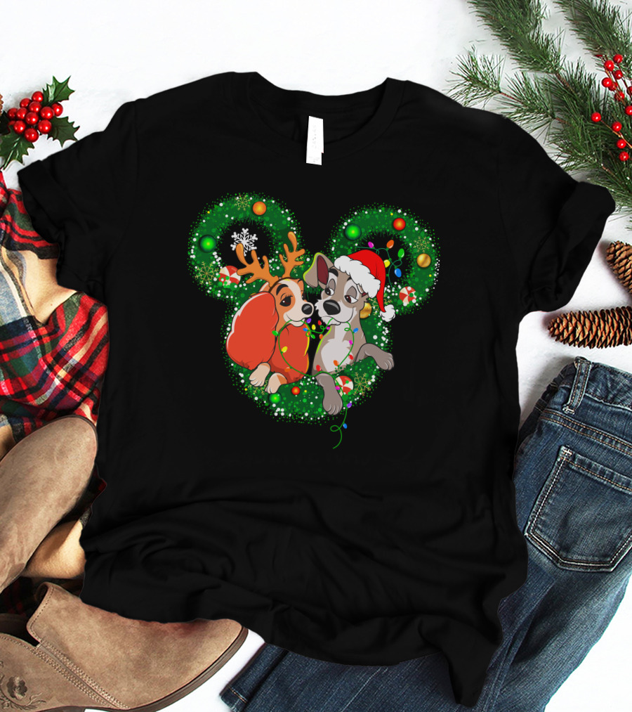 LD And TT Christmas Mickey Shape Candy Cane Lights Reindeer Hat T-Shirt