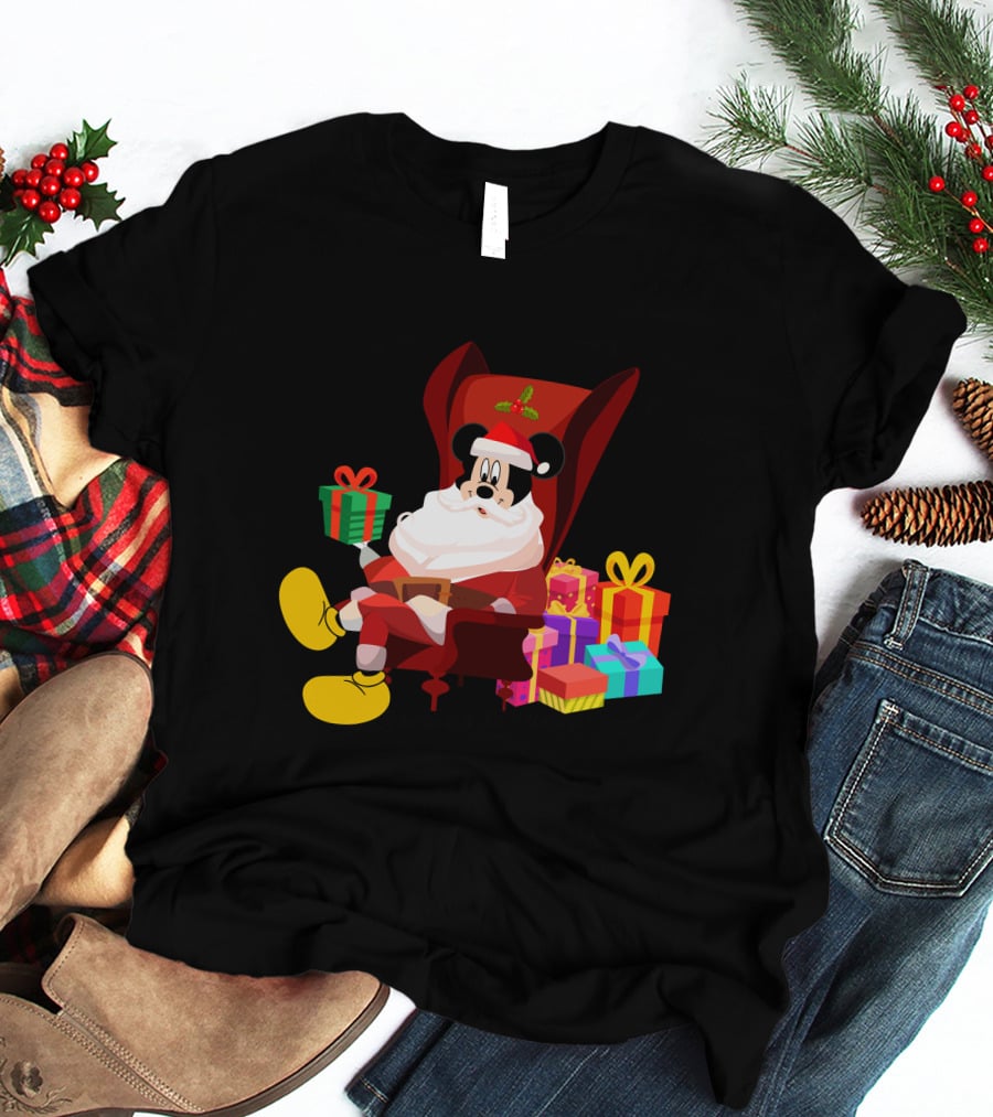 MK Santa Christmas Mickey Mouse With Gifts Iconic Disney Holiday T-Shirt