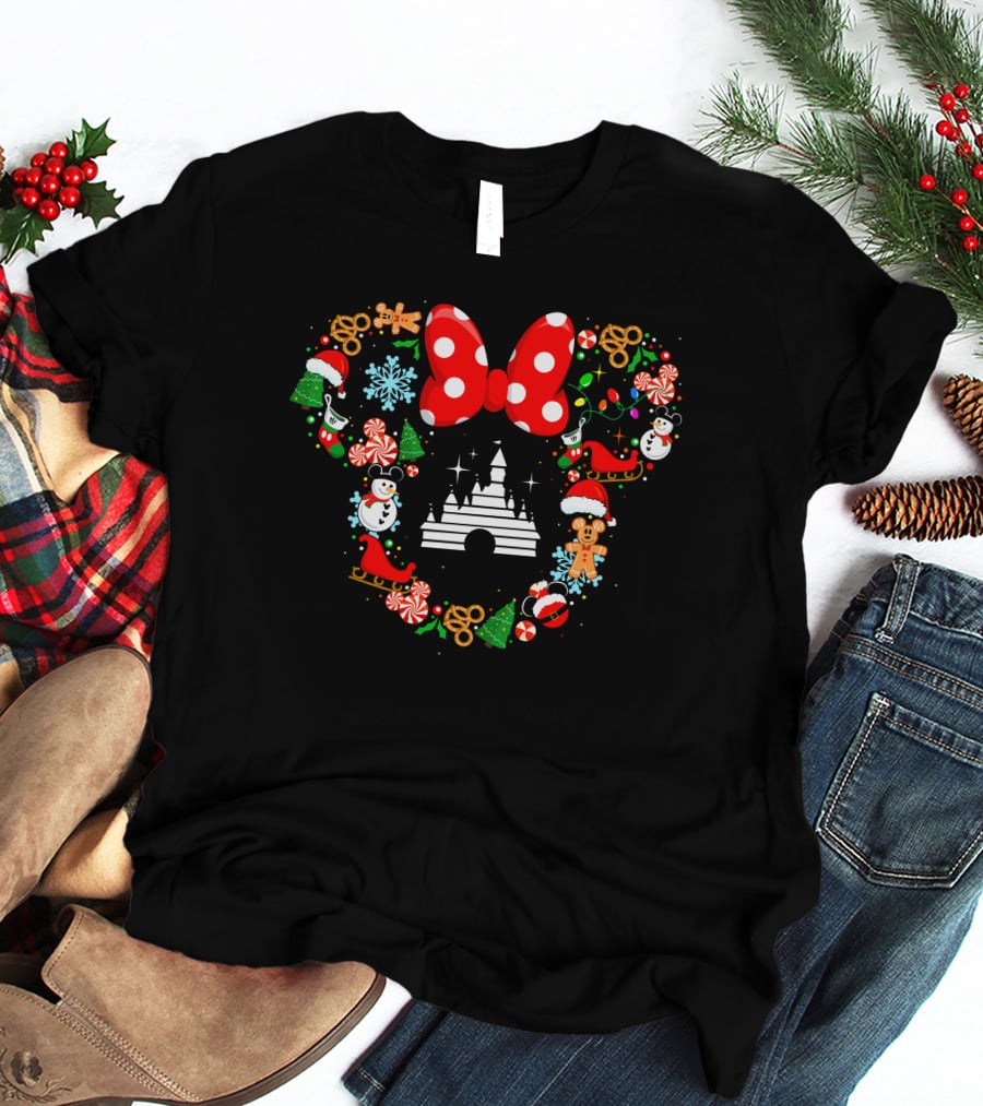 Mickey Icon Castle Christmas Bow Wreath Snowman Gingerbread T-Shirt