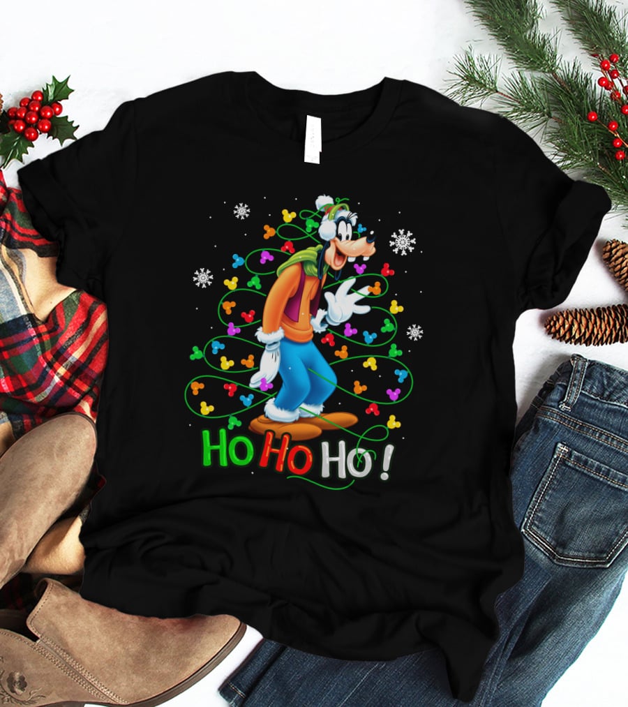 Goofy Ho Ho Ho Christmas Lights Fun Snowflakes T-Shirt