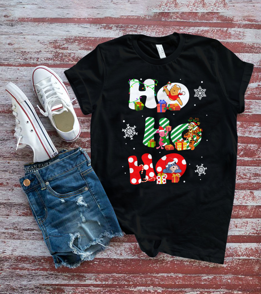 HO HO HO PO And FRIENDS Christmas Winnie The Pooh Piglet Tigger Eeyore Snowflakes Gifts T-Shirt