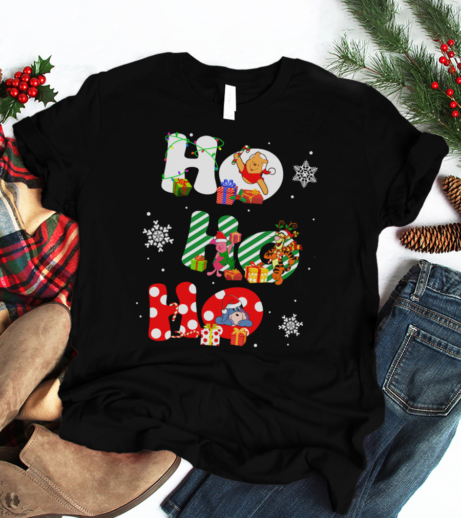 HO HO HO PO And FRIENDS Christmas Winnie The Pooh Piglet Tigger Eeyore Snowflakes Gifts T-Shirt
