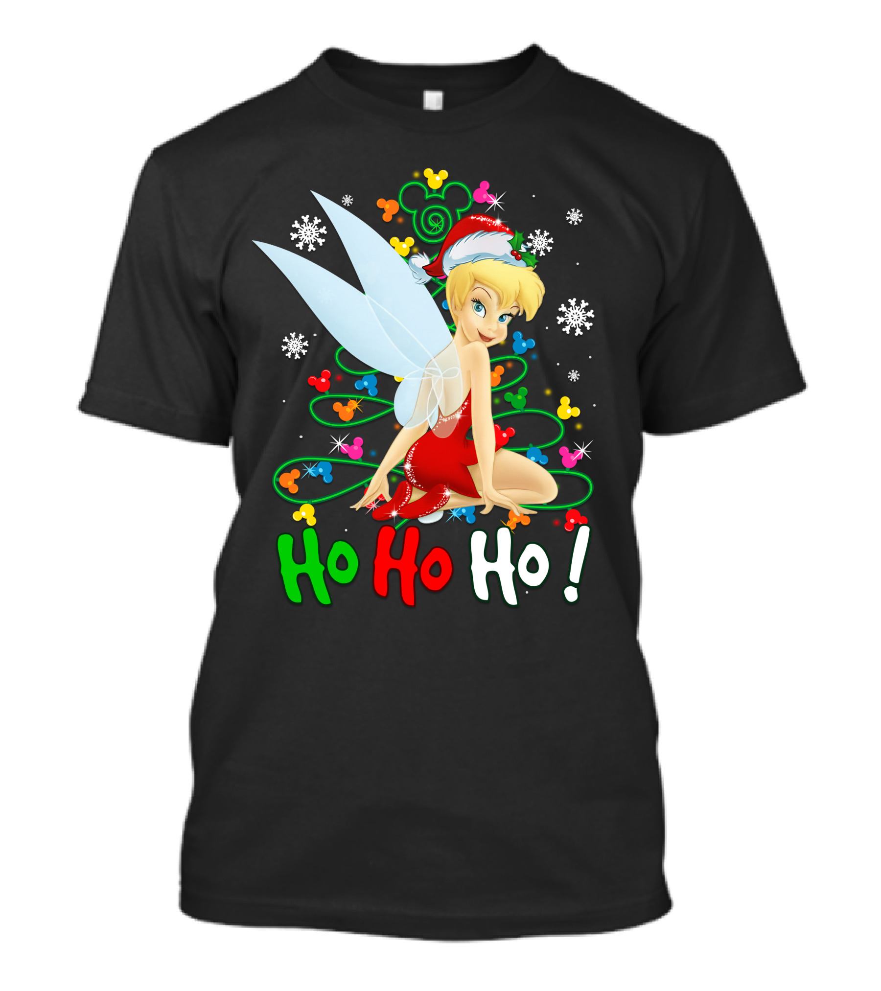 Tinker Bell Ho Ho Ho Mickey Mouse Ears Christmas Tree T-Shirt