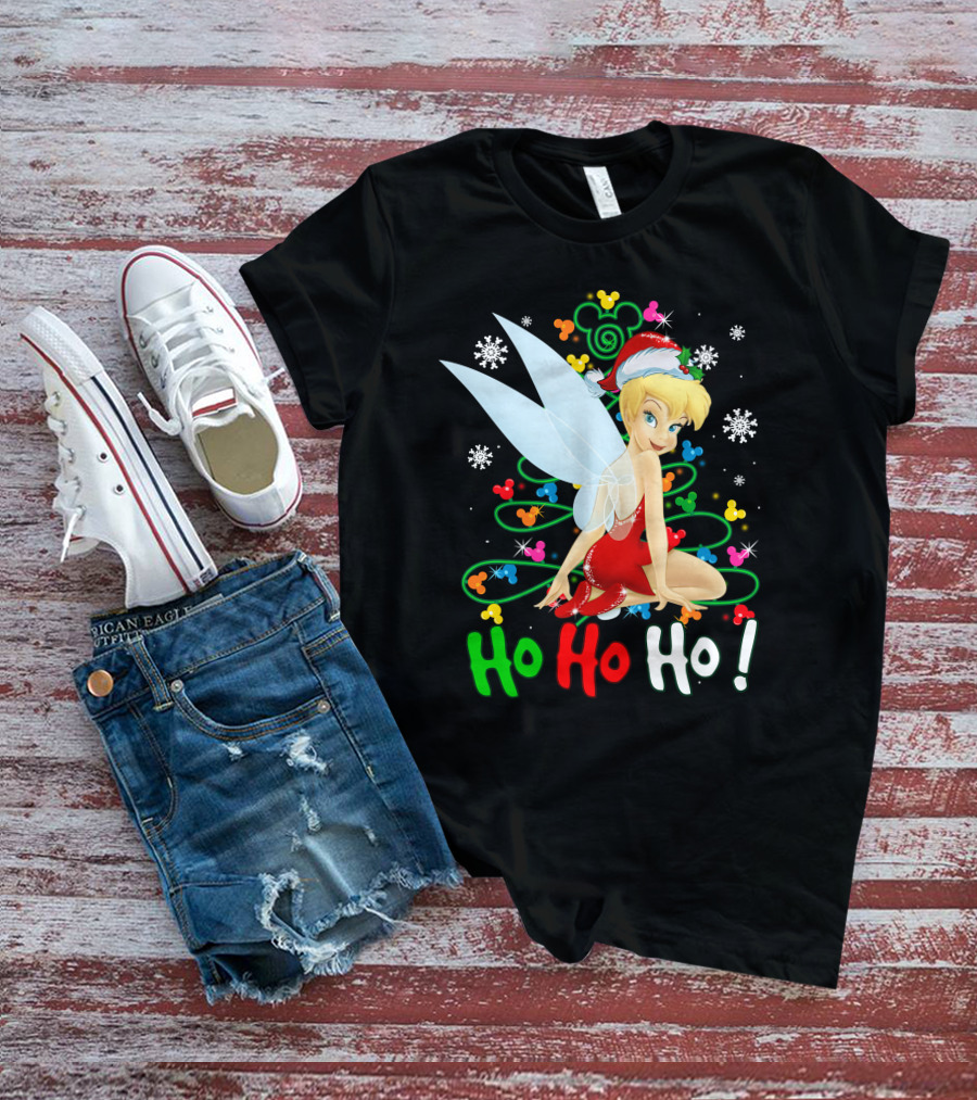 Tinker Bell Ho Ho Ho Mickey Mouse Ears Christmas Tree T-Shirt