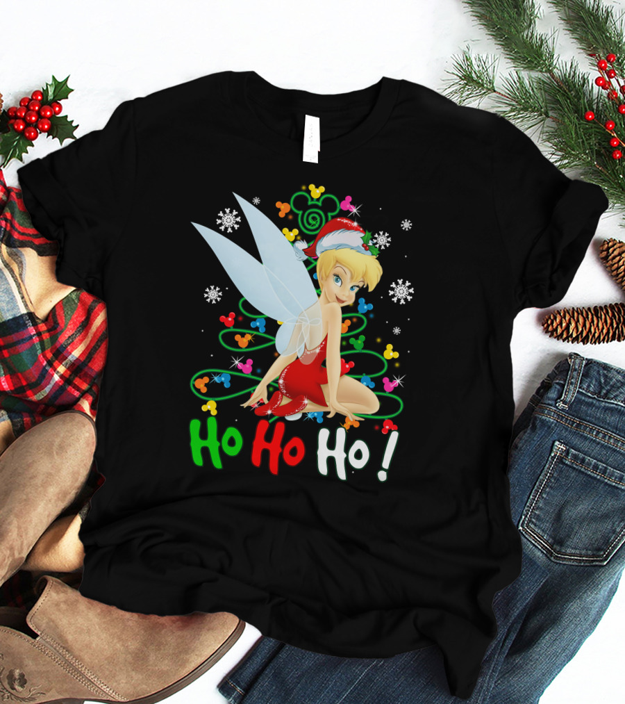 Tinker Bell Ho Ho Ho Mickey Mouse Ears Christmas Tree T-Shirt