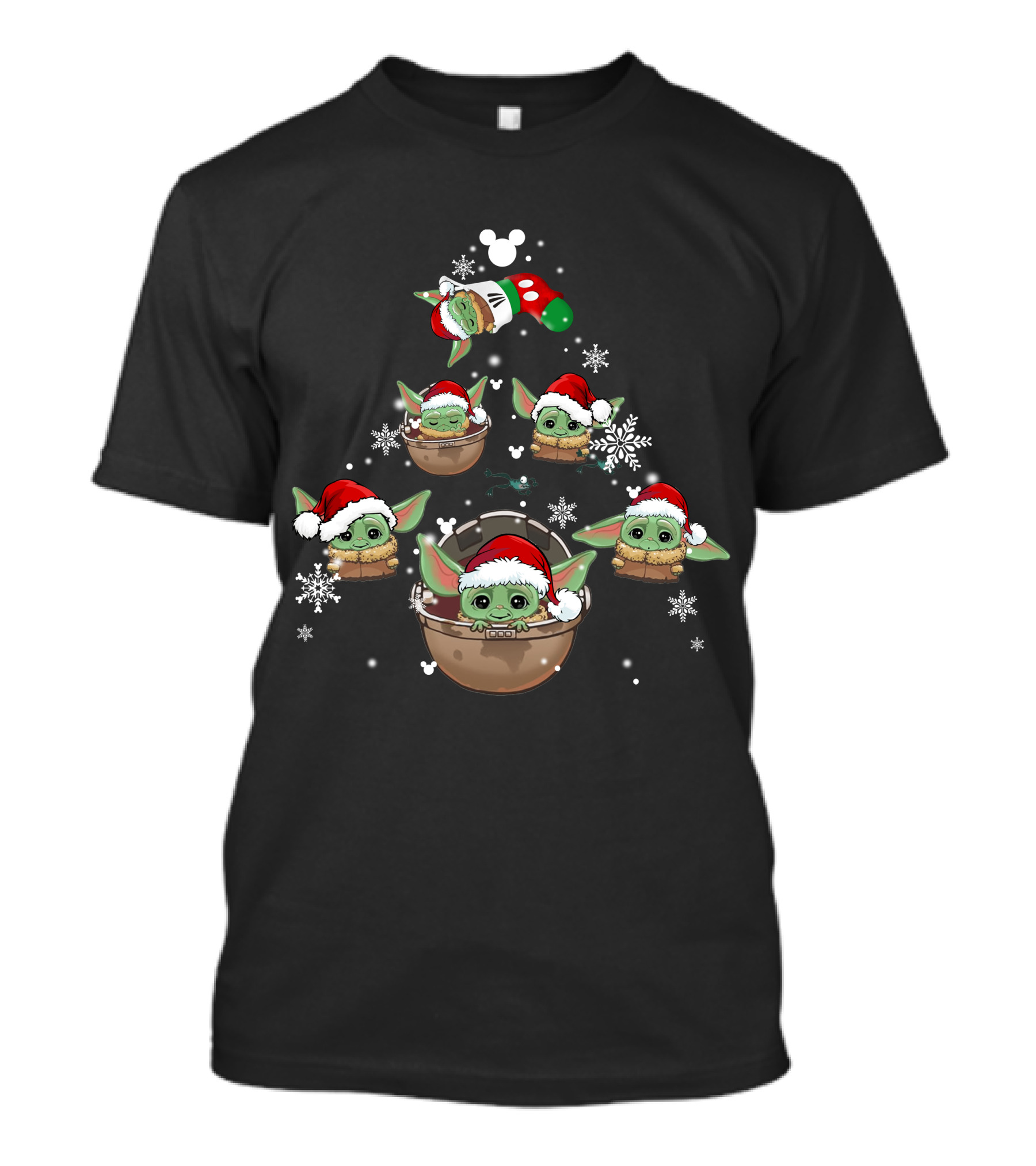 BYD Christmas Baby Yoda Holiday Tree With Santa Hats T-Shirt