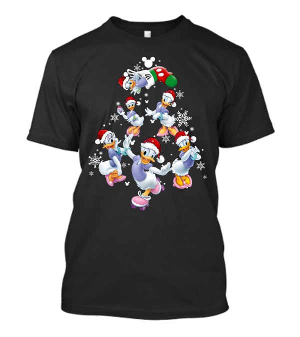 Disney Daisy Duck Christmas Celebration With Santa Hats And Snowflakes T-Shirt