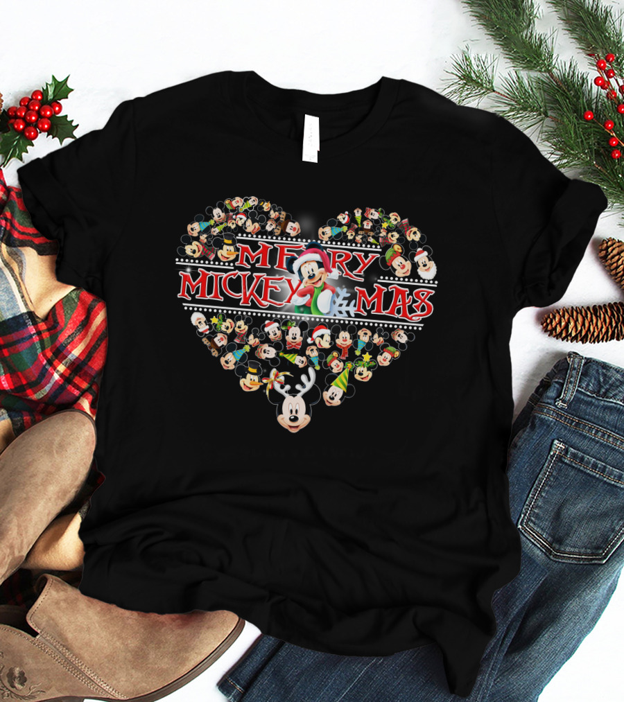 Merry Mickey Mouse Christmas Heart T-Shirt
