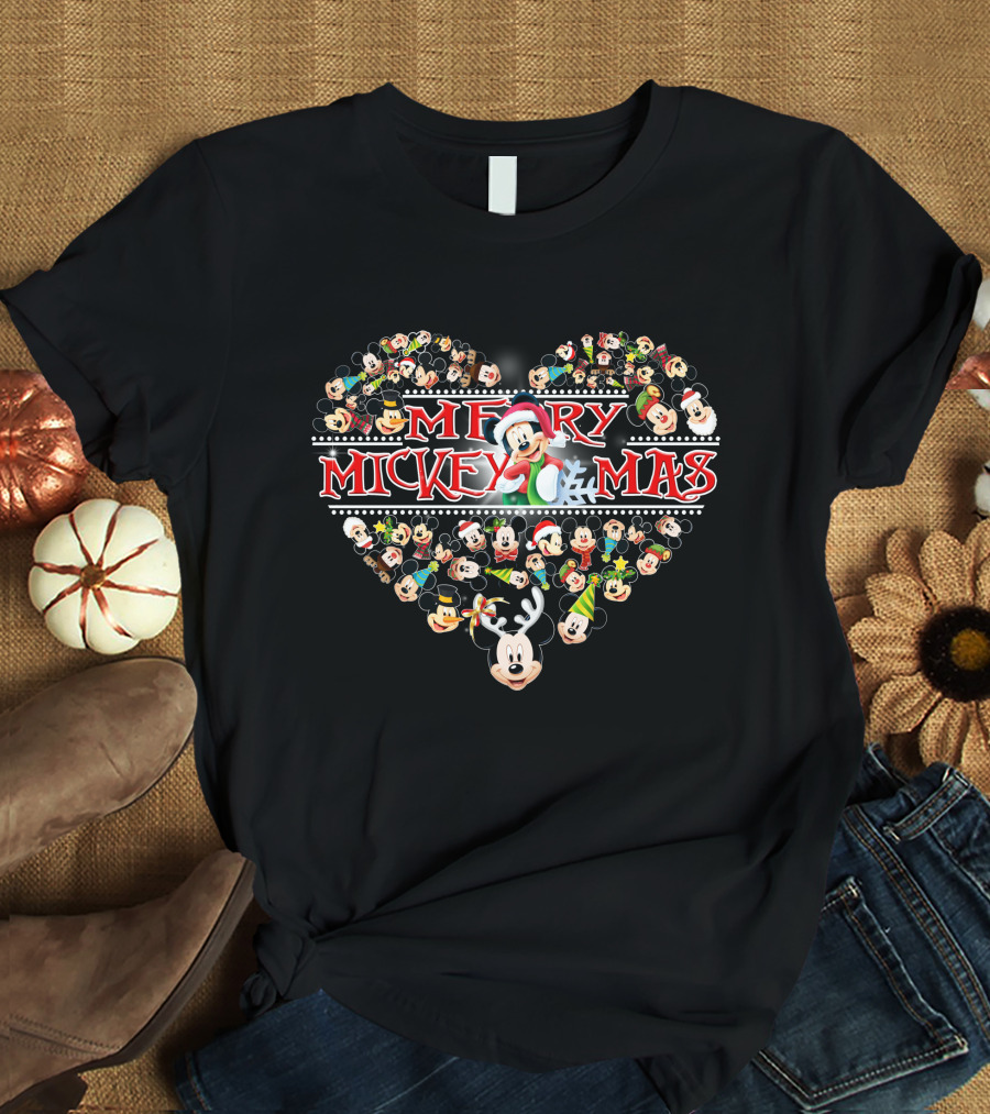 Merry Mickey Mouse Christmas Heart T-Shirt