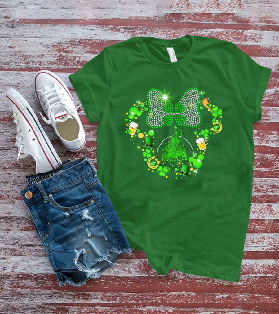 Minnie Head St Patrick's Day Shamrock Castle Bow Irish Beer Hat Luck T-Shirt
