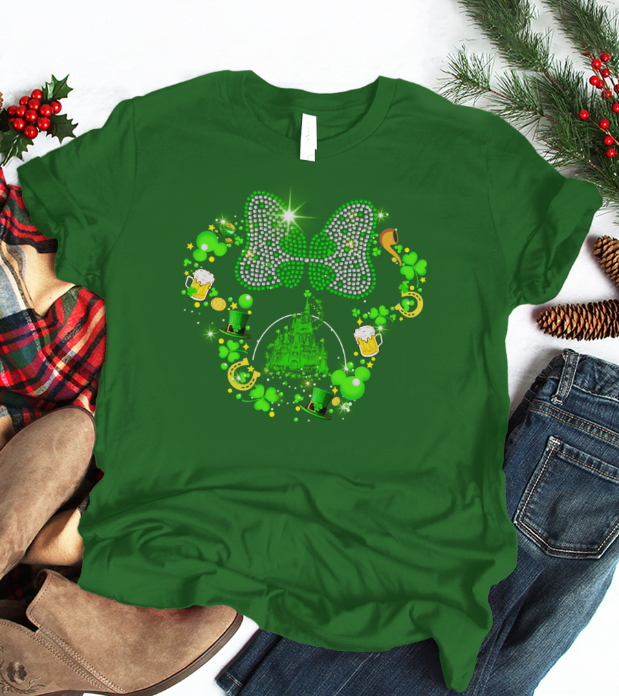 Minnie Head St Patrick's Day Shamrock Castle Bow Irish Beer Hat Luck T-Shirt