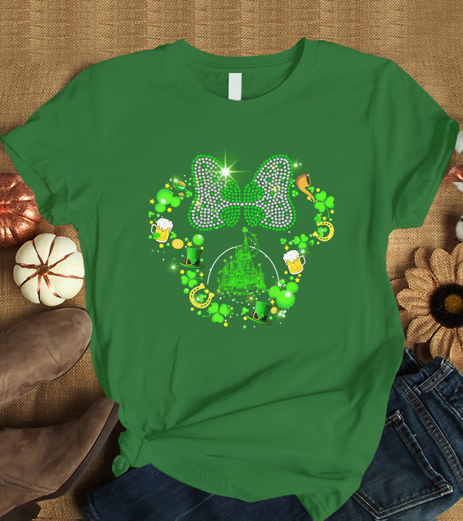 Minnie Head St Patrick's Day Shamrock Castle Bow Irish Beer Hat Luck T-Shirt