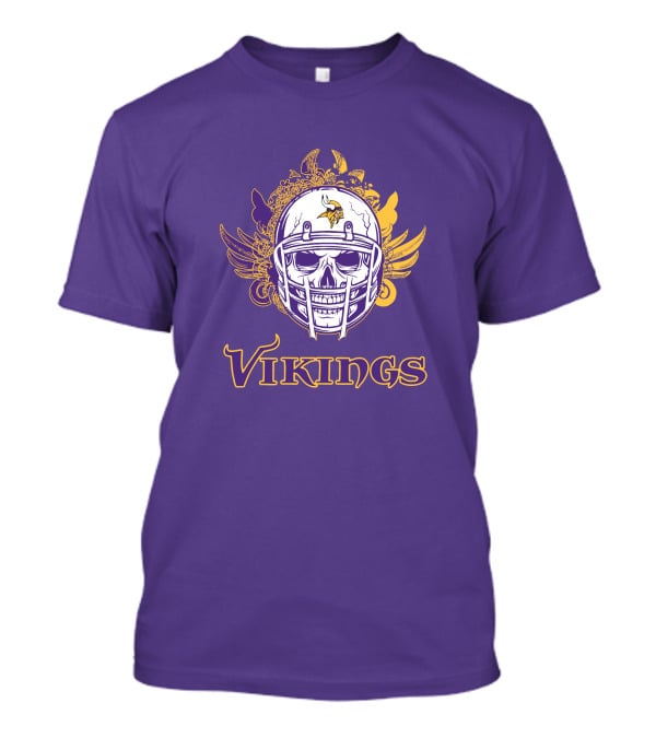 Vikings Skull Helmet With Purple And Yellow Wings T-Shirt