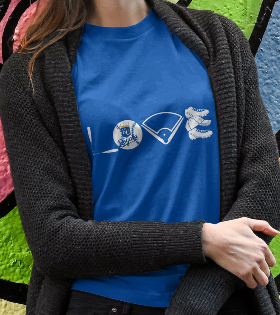 Love Kansas City Royals Baseball Bat Ball Home Plate Cleats T-Shirt