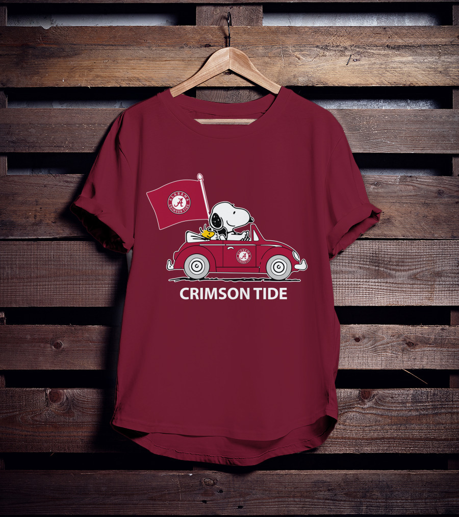 Alabama Crimson Tide Snoopy Woodstock Driving Car T-Shirt