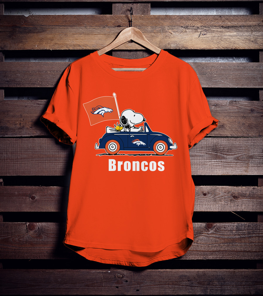 Denver Broncos Snoopy Car Broncos Flag T-Shirt