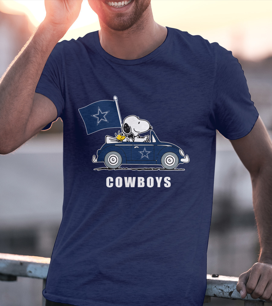 Cowboys Snoopy Dallas Cowboys Flag Peanuts Woodstock Car Blue Star T-Shirt