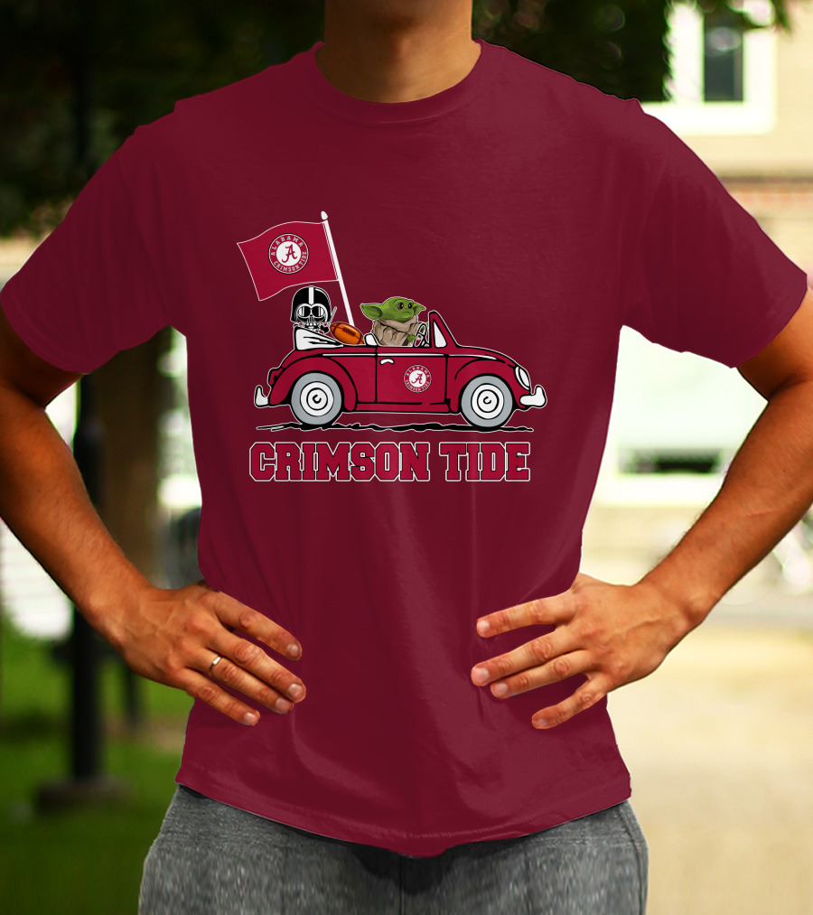 Alabama Crimson Tide Darth Vader Baby Yoda Car Riding Star Wars Football T-Shirt