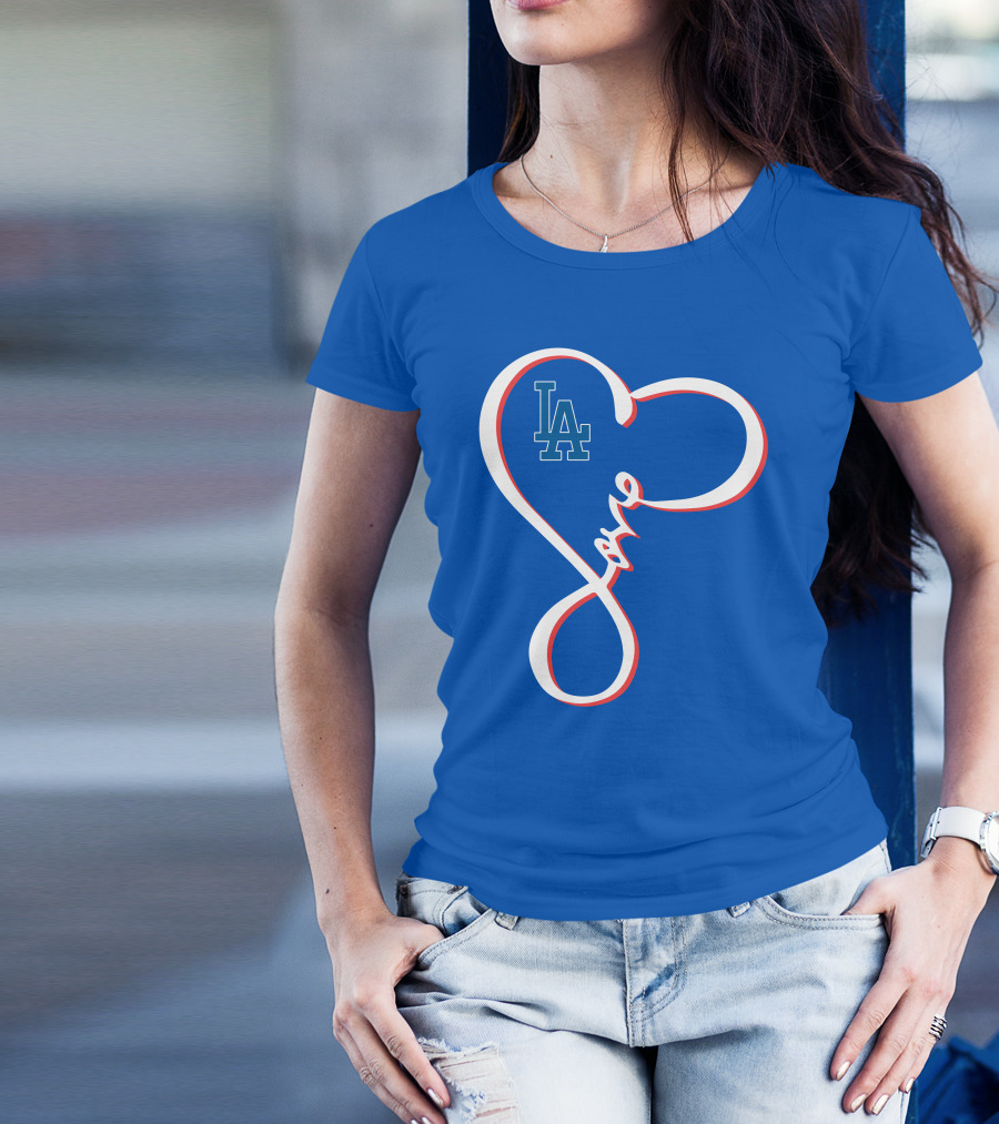 LA Dodgers Love Script With Heart-Shaped T-Shirt