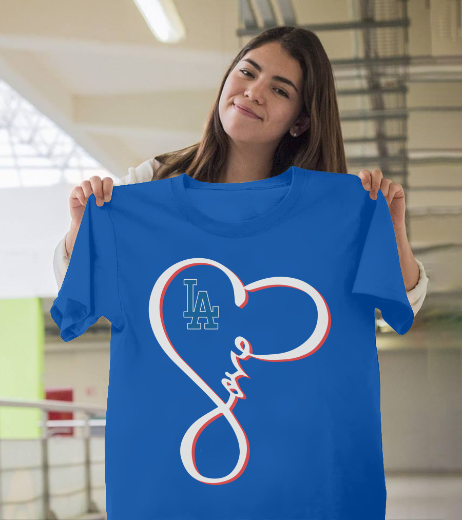 LA Dodgers Love Script With Heart-Shaped T-Shirt