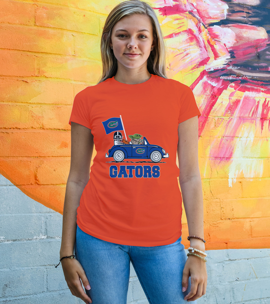 Florida Gators Darth Vader Baby Yoda Driving Car Star Wars Football T-Shirt