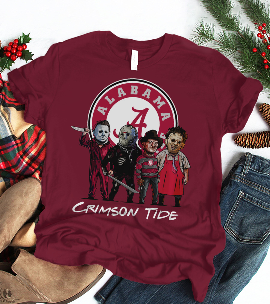 Alabama Crimson Tide Halloween The Slasher Squad Teams Freddy Jason Michael Myers T-Shirt