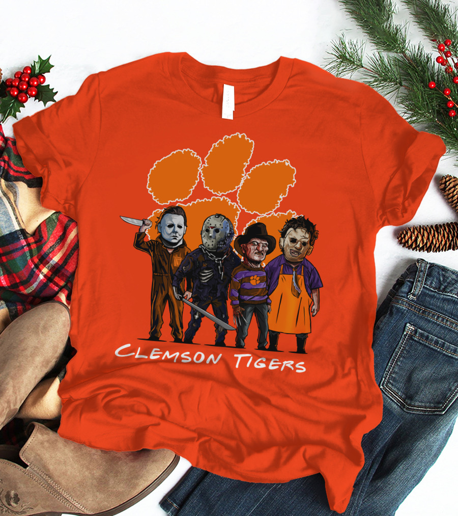 Clemson Tigers Halloween Slasher Squad Horror Characters T-Shirt