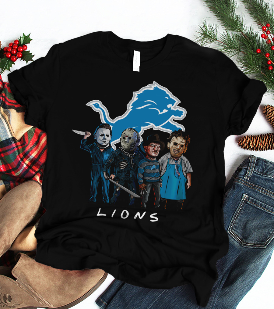 Detroit Lions Halloween Horror Characters Team Squad T-Shirt