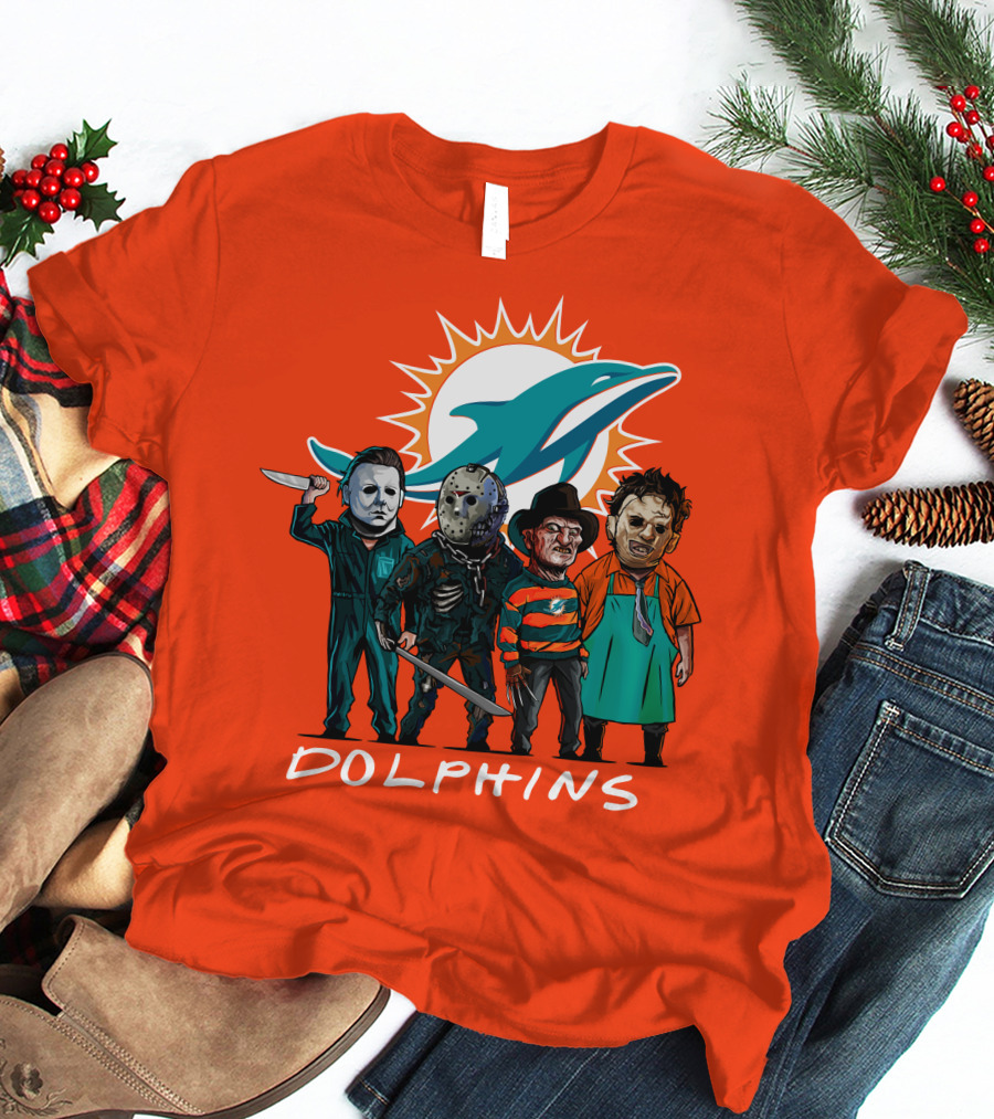 Miami Dolphins Halloween The Slasher Squad Teams Horror Characters T-Shirt
