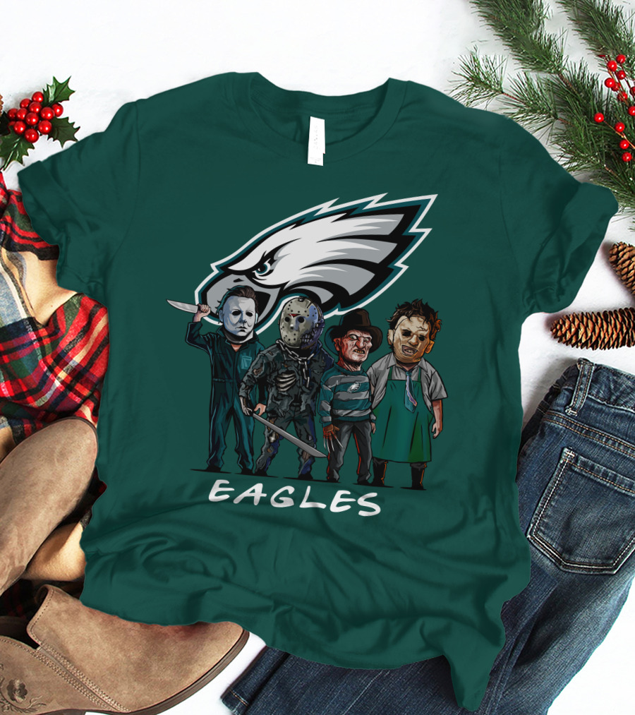 Philadelphia Eagles Halloween The Slasher Squad Horror Team Characters T-Shirt