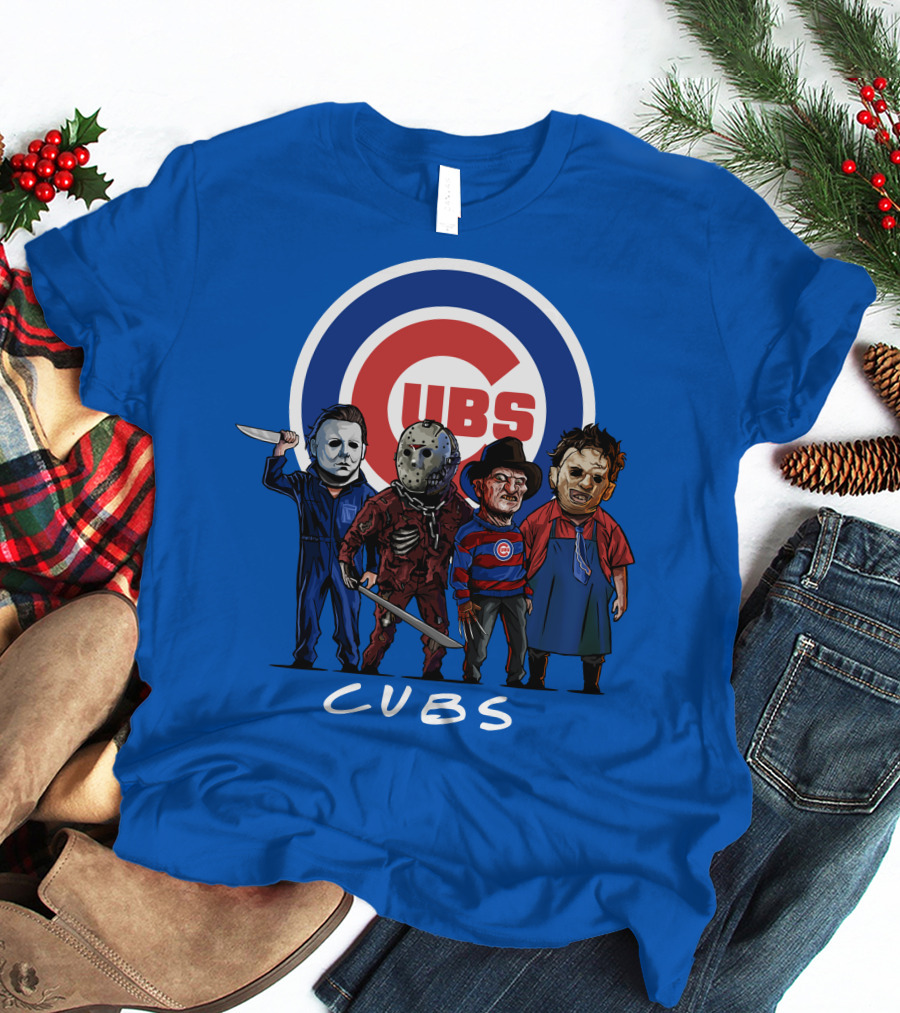 Chicago Cubs Halloween Slasher Squad Featuring Iconic Horror Characters T-Shirt