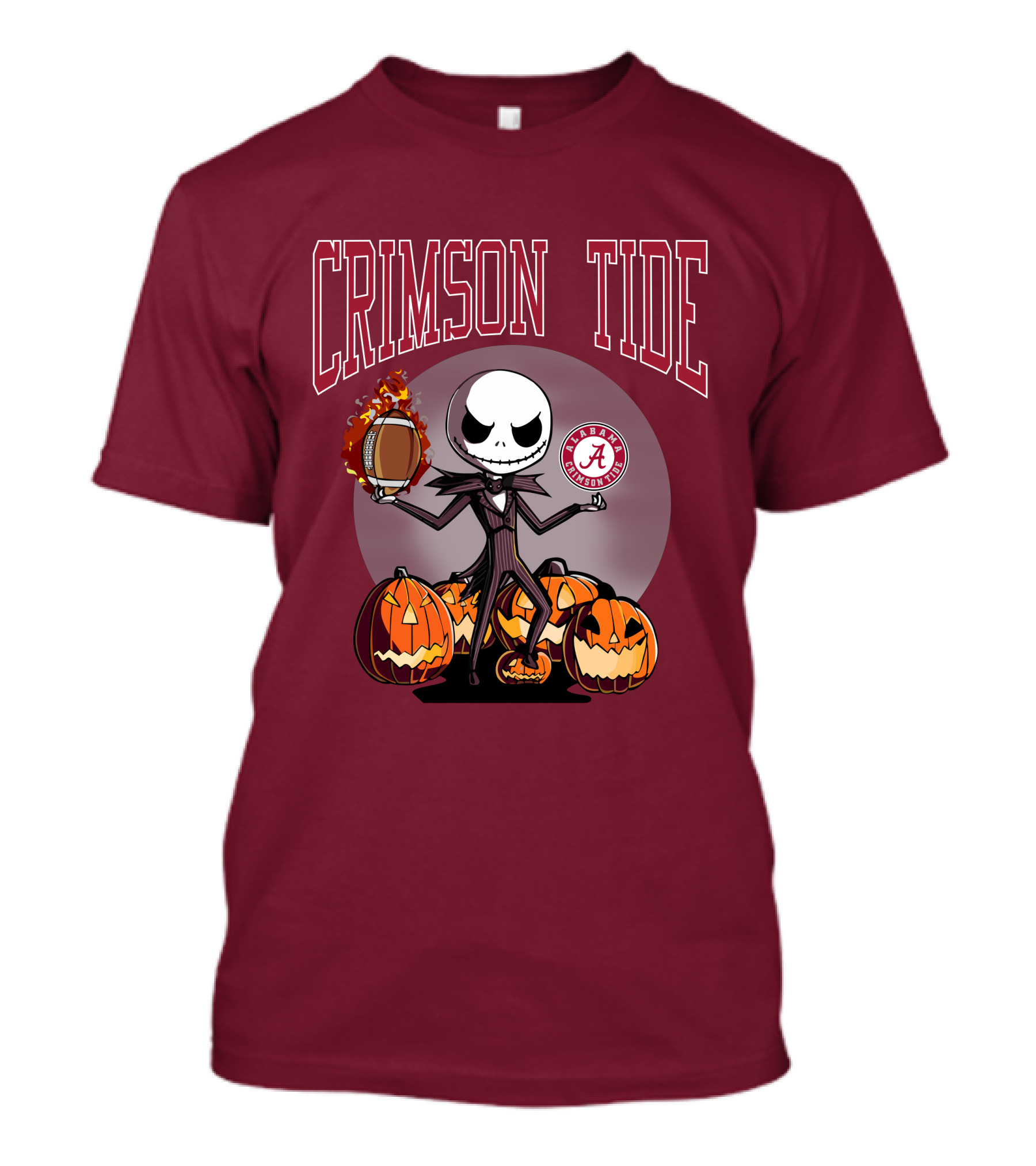 Crimson Tide Alabama Jack Skellington Halloween Football Pumpkins T-Shirt
