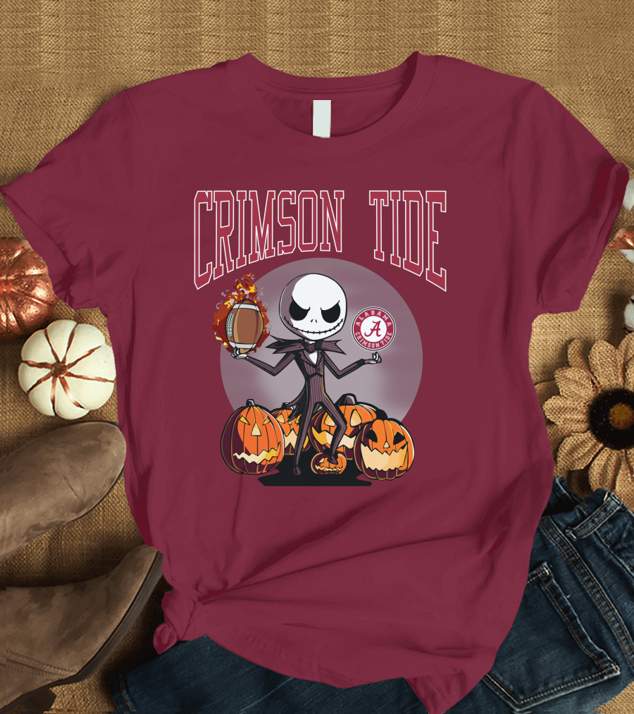 Crimson Tide Alabama Jack Skellington Halloween Football Pumpkins T-Shirt