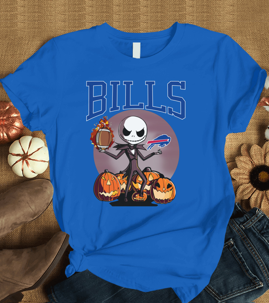 Buffalo Bills Jack Skellington Halloween Football Pumpkins T-Shirt