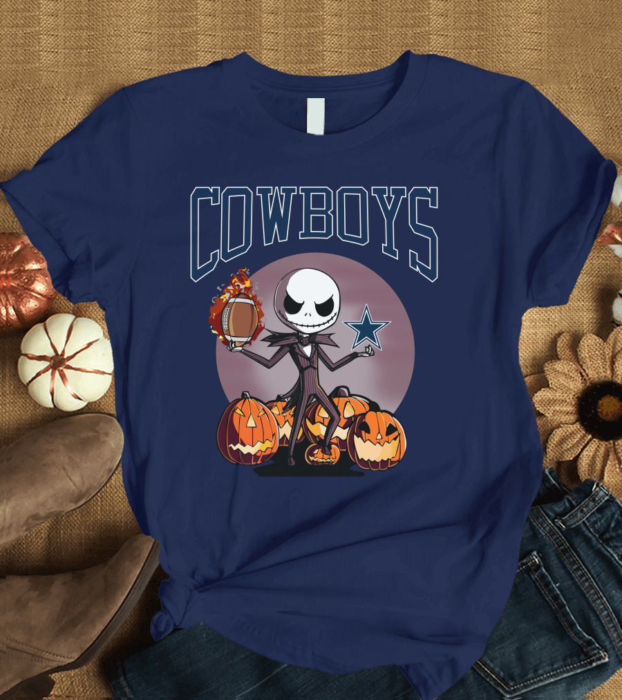 Cowboys Jack Skellington Halloween Football Pumpkins T-Shirt