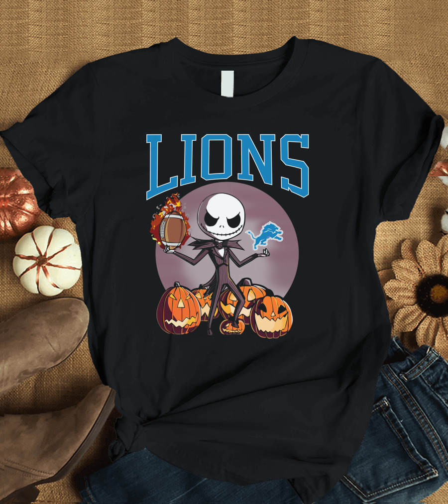 Lions Jack Skellington Detroit Halloween Football Pumpkins T-Shirt