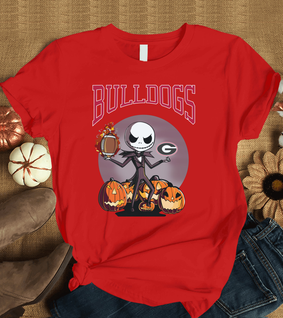 Georgia Bulldogs Jack Skellington Pumpkin Football Halloween T-Shirt