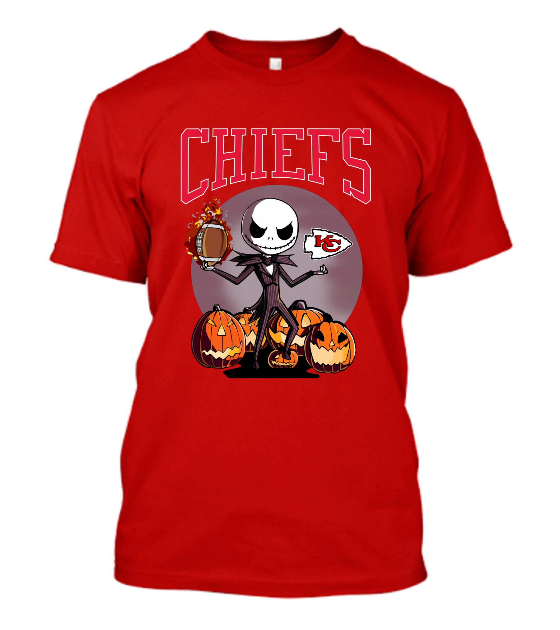 Kansas City Chiefs Jack Skellington Halloween Football Pumpkins T-Shirt