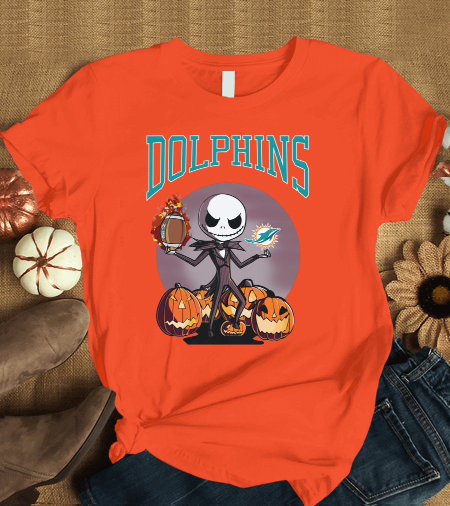 Dolphins Jack Skellington Halloween Miami Football Pumpkins T-Shirt