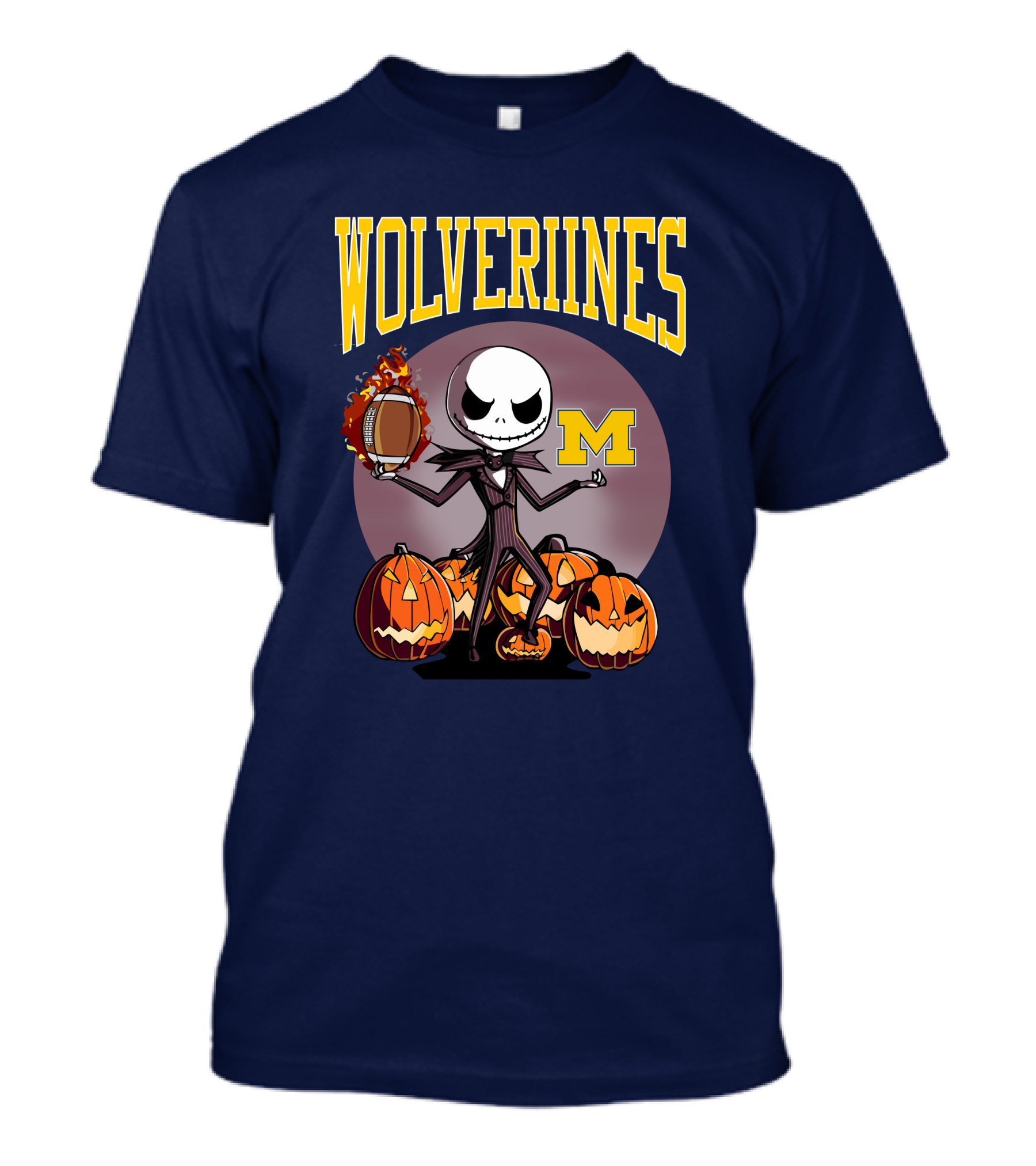Michigan Wolverines Halloween Jack Skellington Football Pumpkins T-Shirt