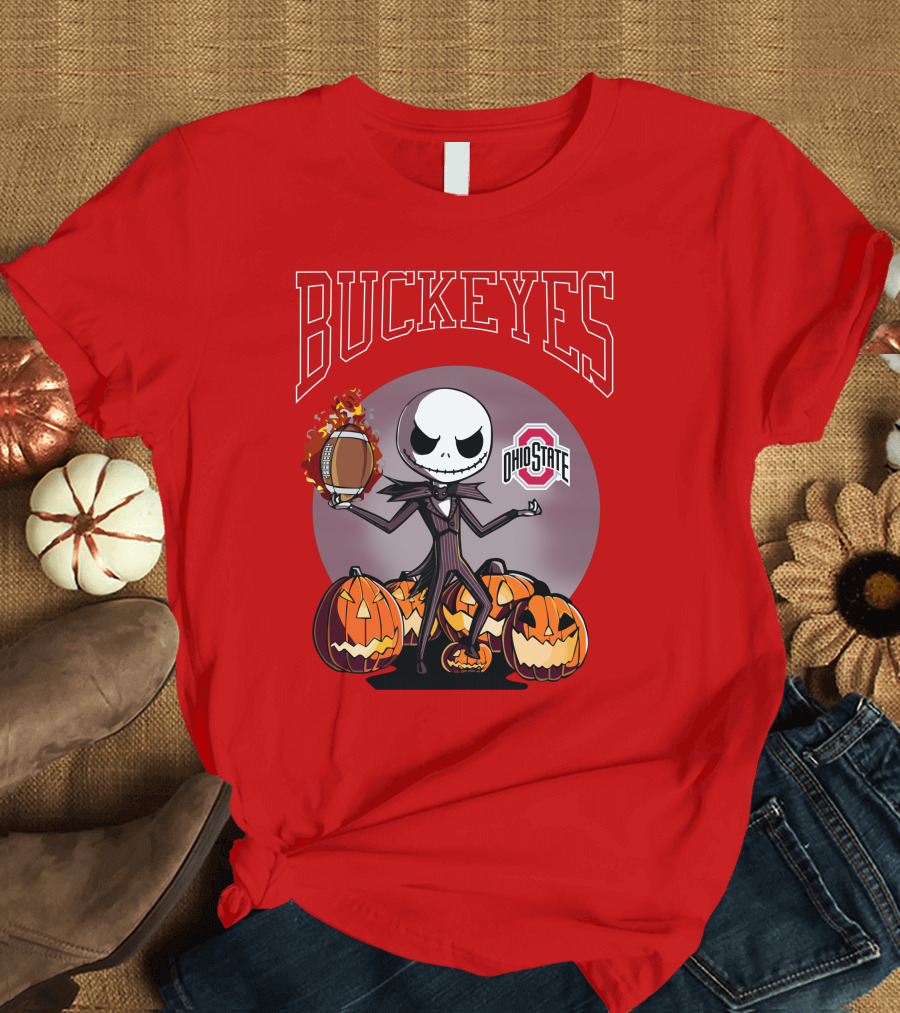 Ohio State Buckeyes Jack Skellington Halloween Football Pumpkins T-Shirt