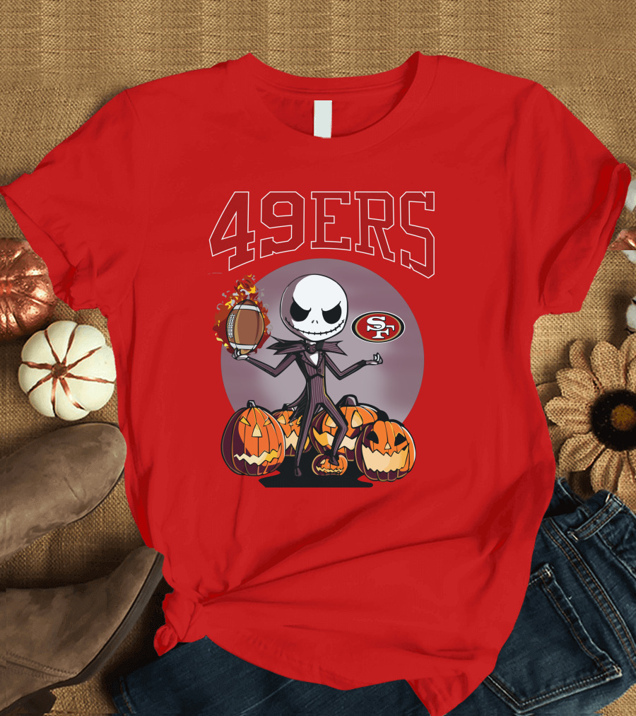 49ers Jack Skellington Halloween Pumpkins Sf Football T-Shirt
